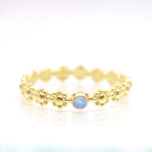 Opal solid 14k gold ring flower band