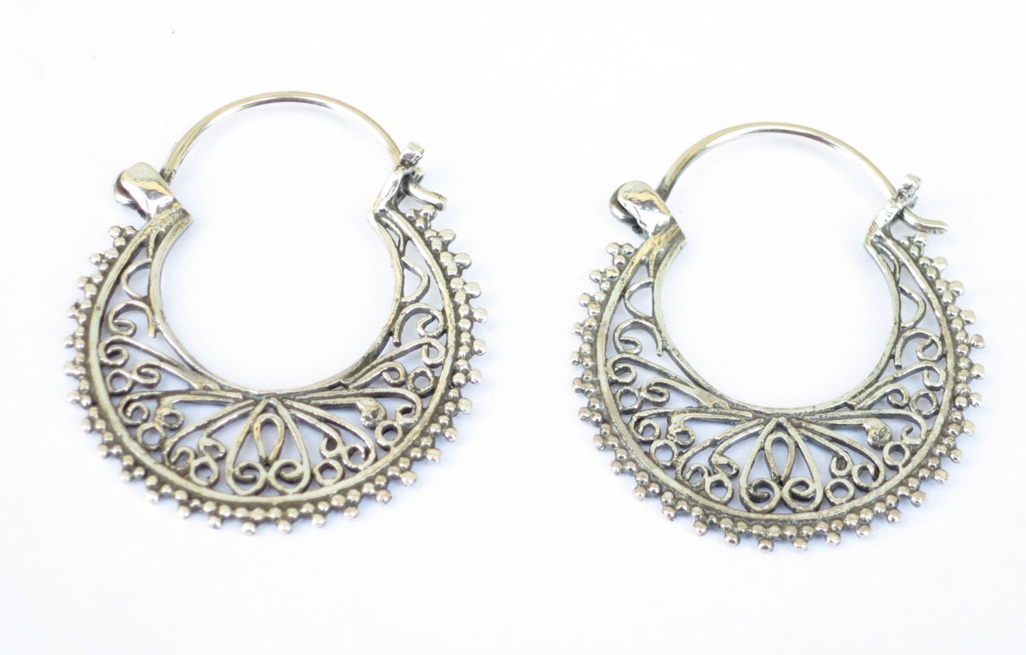 Filigree earrings, Sterling silver 925 hoop earrings