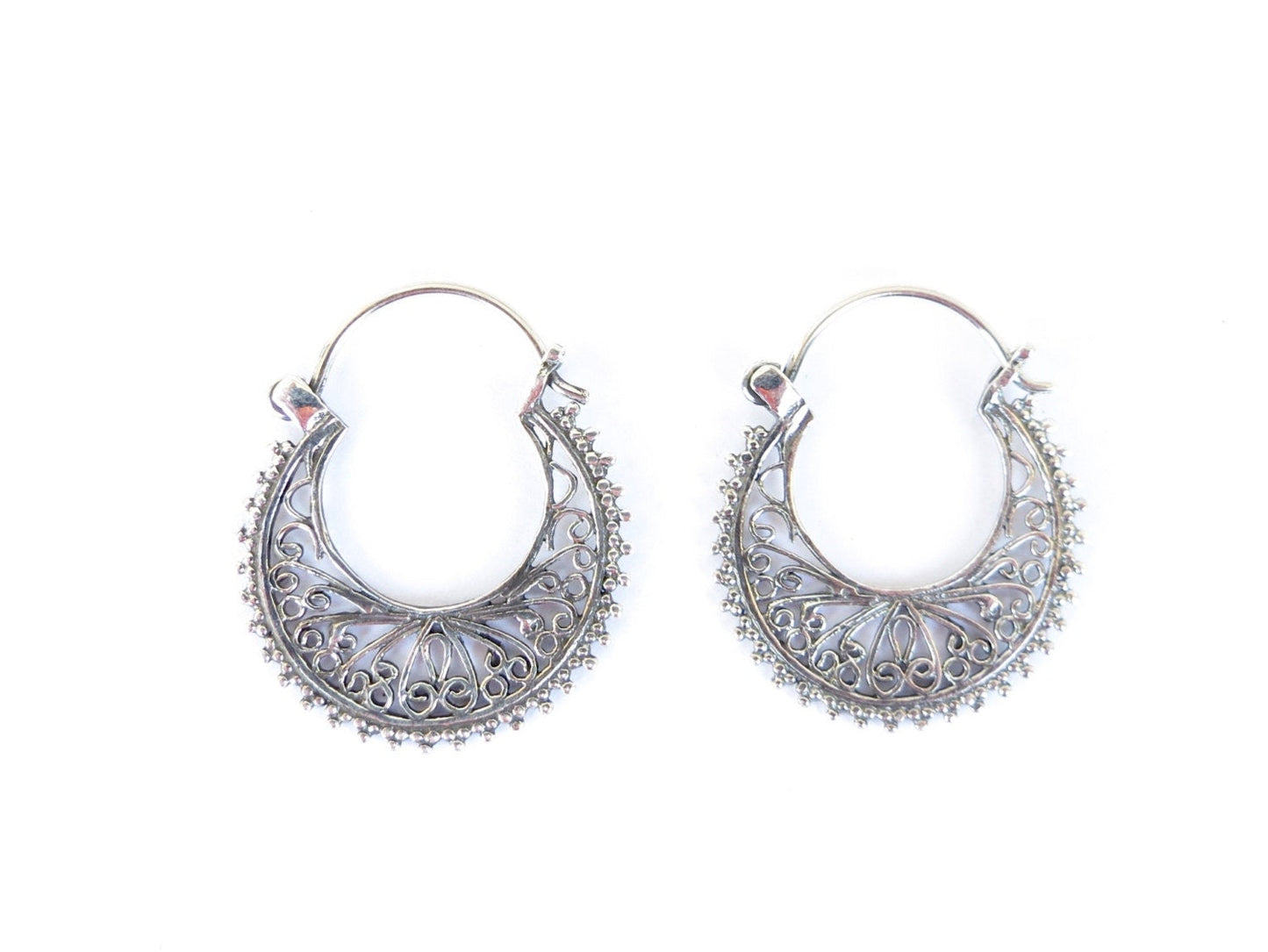 Filigree earrings, Sterling silver 925 hoop earrings