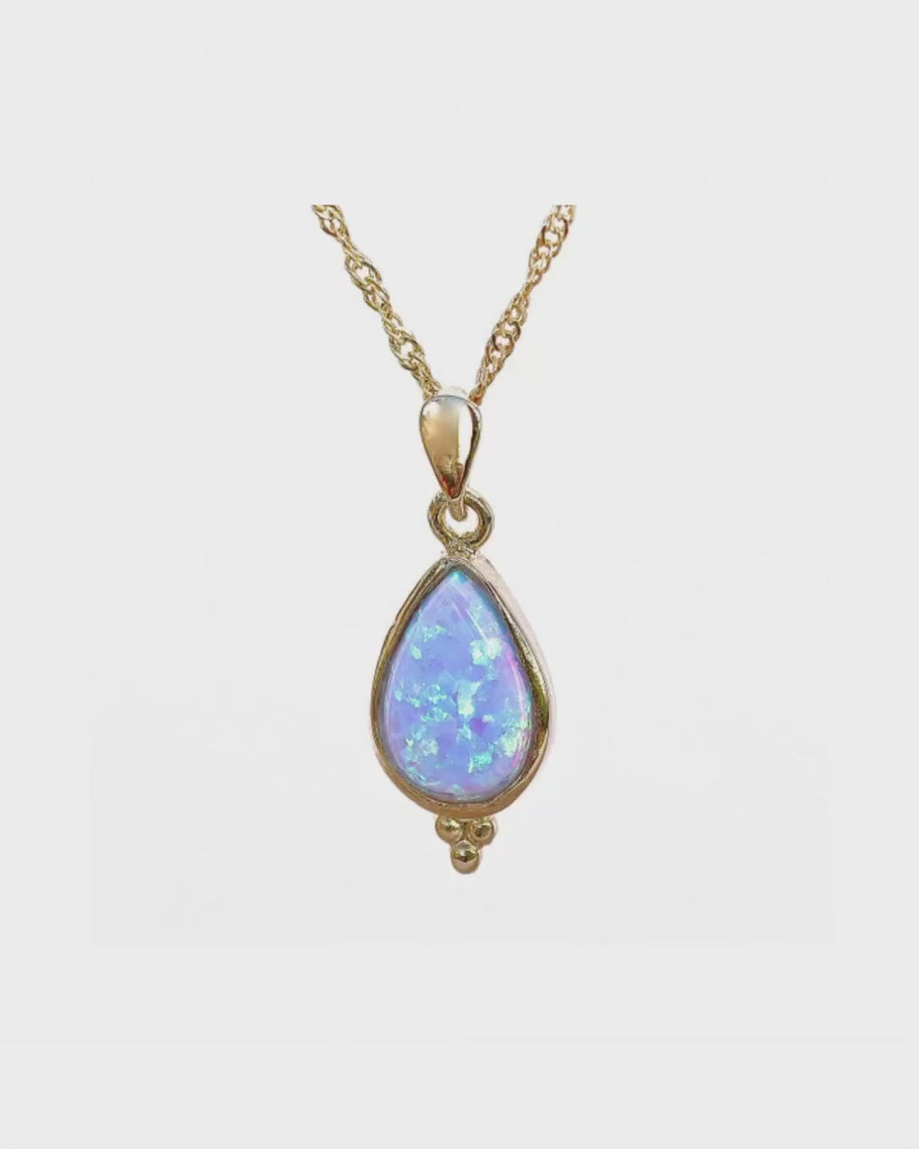 Blue Opal teardrop solid 14k gold necklace pendant