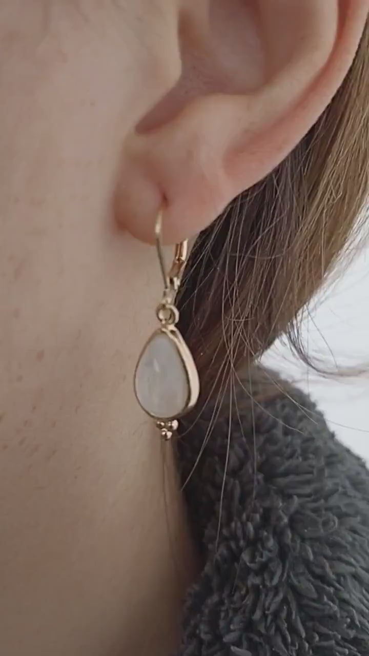 Solid 14k Gold Moonstone Teardrop Dangle Earrings for Women, Elegant Birthstone Jewelry, Gift for Wife, Anniversary Gift for Her