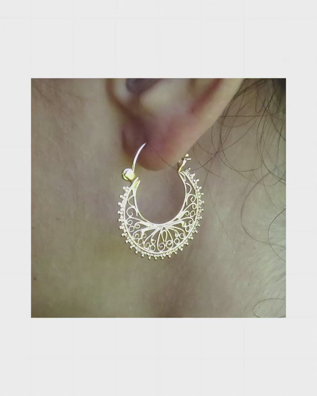 Handmade 14K Gold Floral Filigree Hoop Earrings, Statement Jewelry Gift for Her