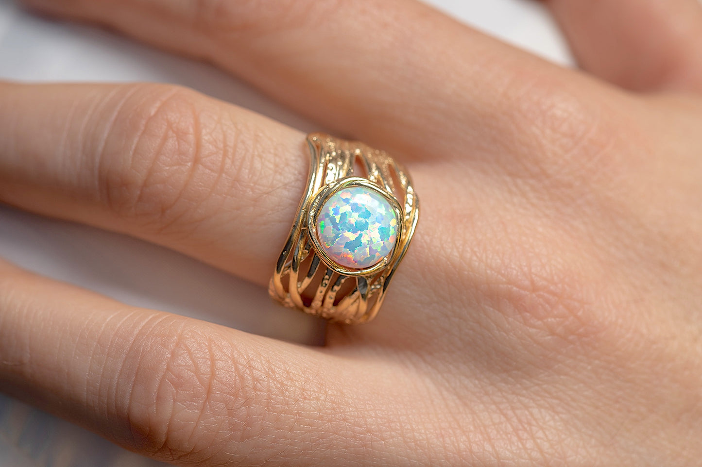 Stone ring, Big stone gold wide chunky ring band