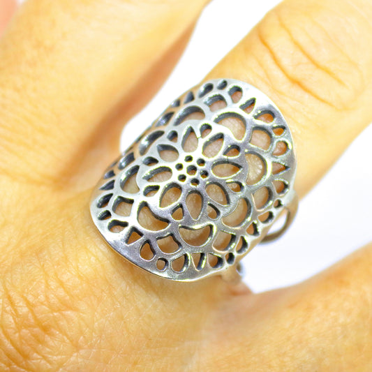 Long lace sterling silver 925 ring,