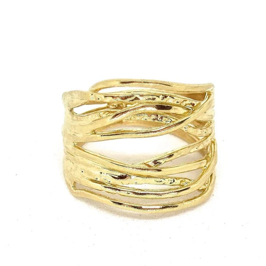 Bold gold ring, Solid 14K gold ring, Multi Band Ring