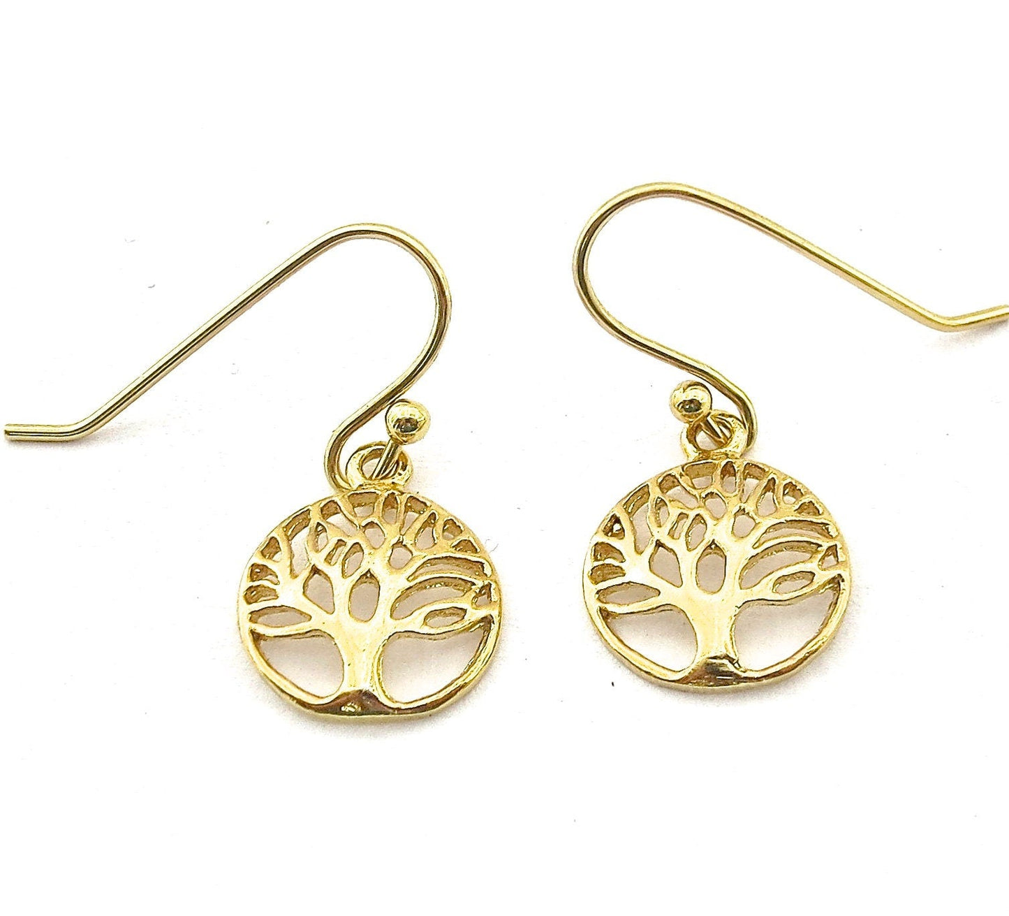 Tree of Life gold dangle Earrings, Solid 14k gold tree earrings