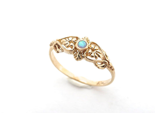 Opal victorian 14k gold ring, Blue opal solid 14k gold ring