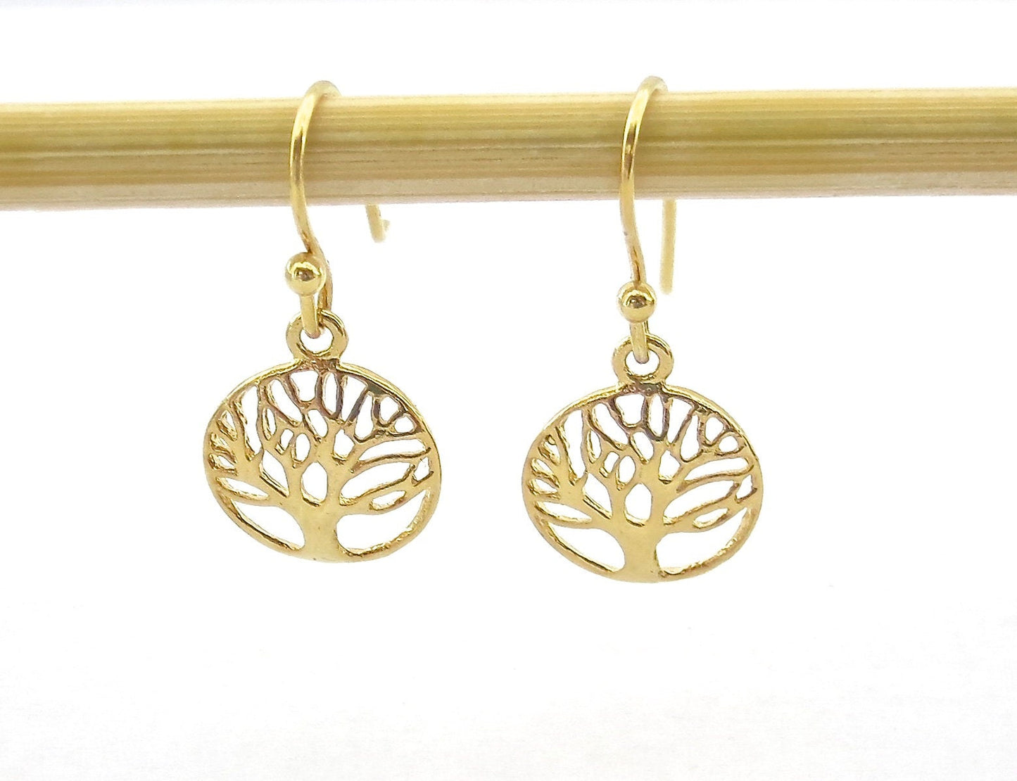 Tree of Life gold dangle Earrings, Solid 14k gold tree earrings