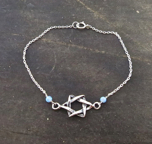 Star of David Jewelry, Sterling Silver Bracelet, Bat Mitzvah Gift, Blue Opal Bracelet, Magen David Bracelet, Bohemian Jewelry,Jewish Jewelry