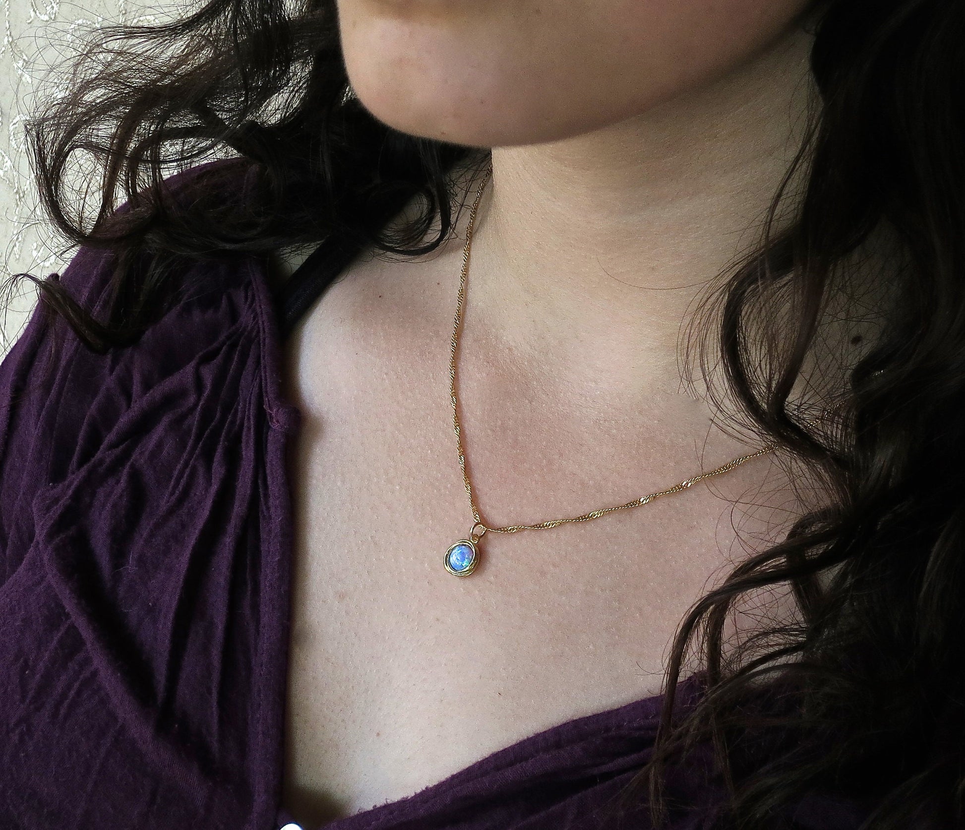 14k gold Opal Necklace pendant, White Opal Necklace