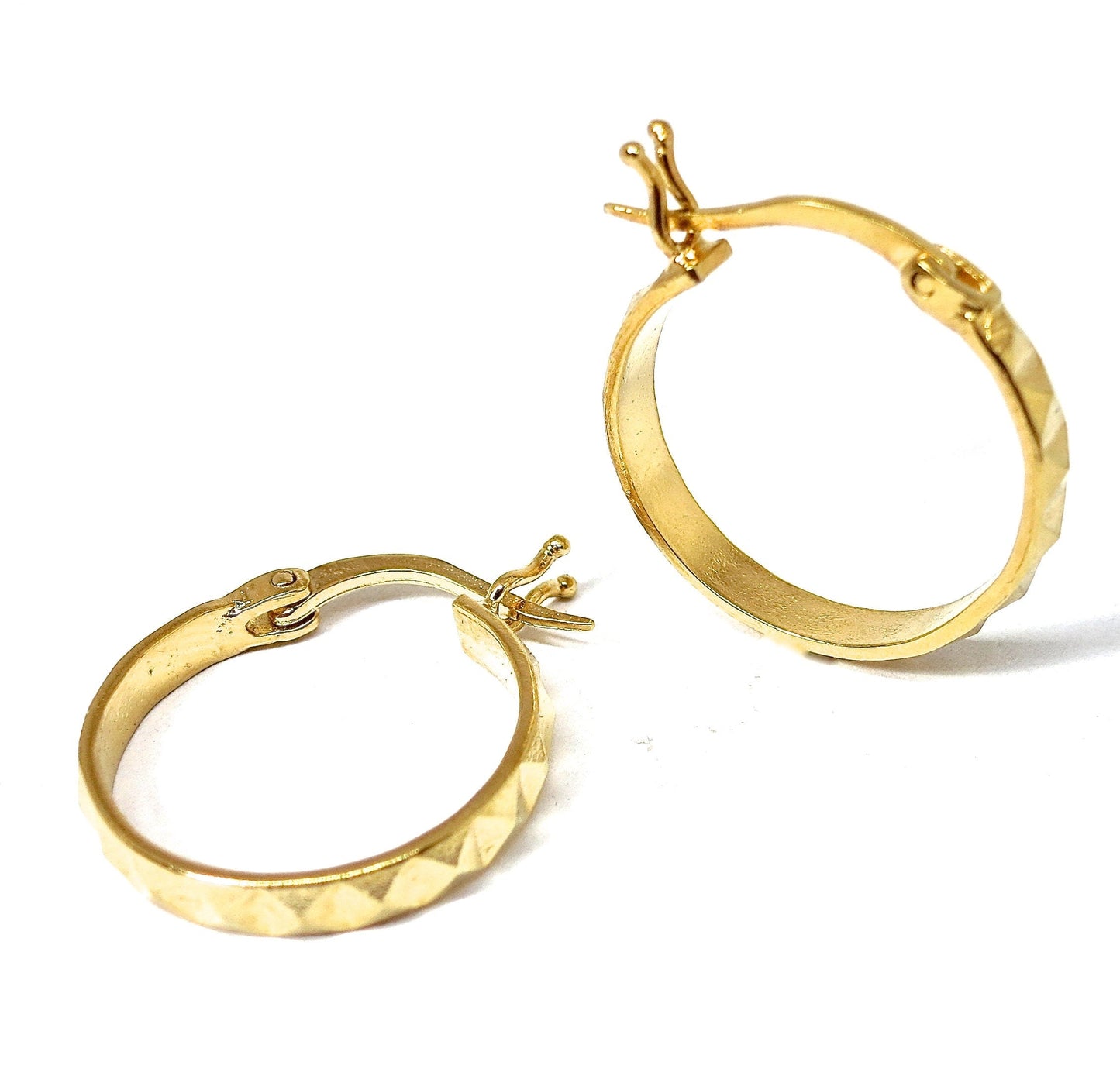 Gold hoop earrings, 14K real gold textured hoop earrings