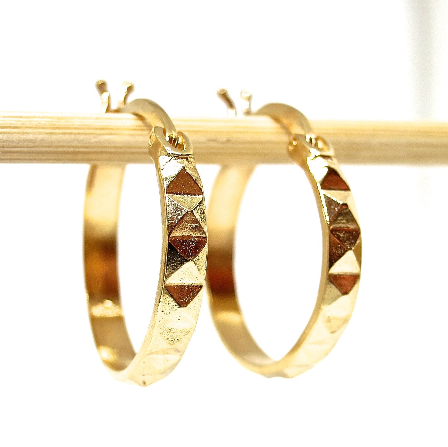 Gold hoop earrings, 14K real gold textured hoop earrings