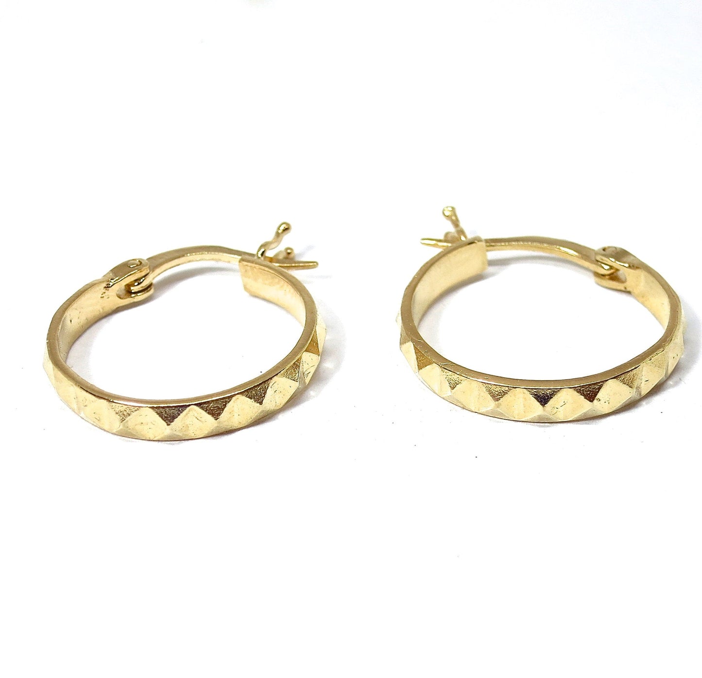 Gold hoop earrings, 14K real gold textured hoop earrings