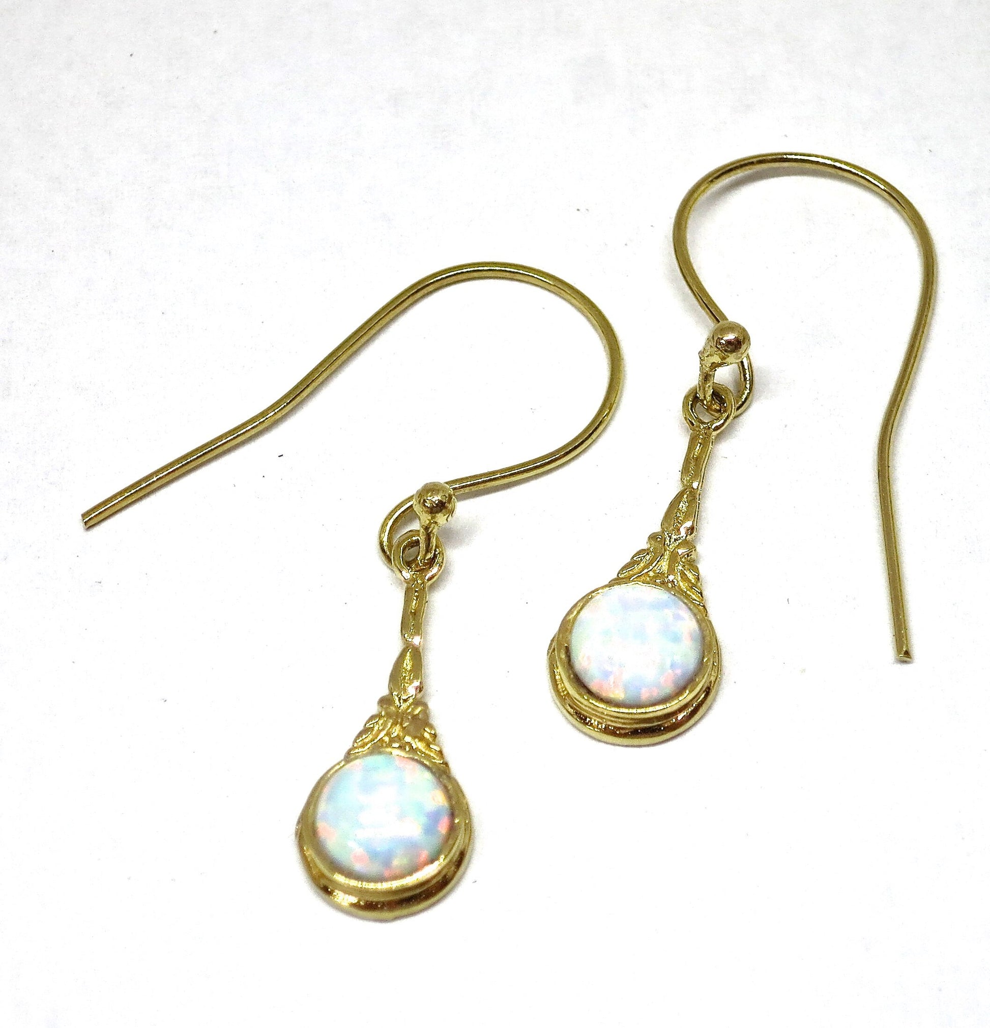 Solid 14k gold Opal earrings, White opal victorian earrings