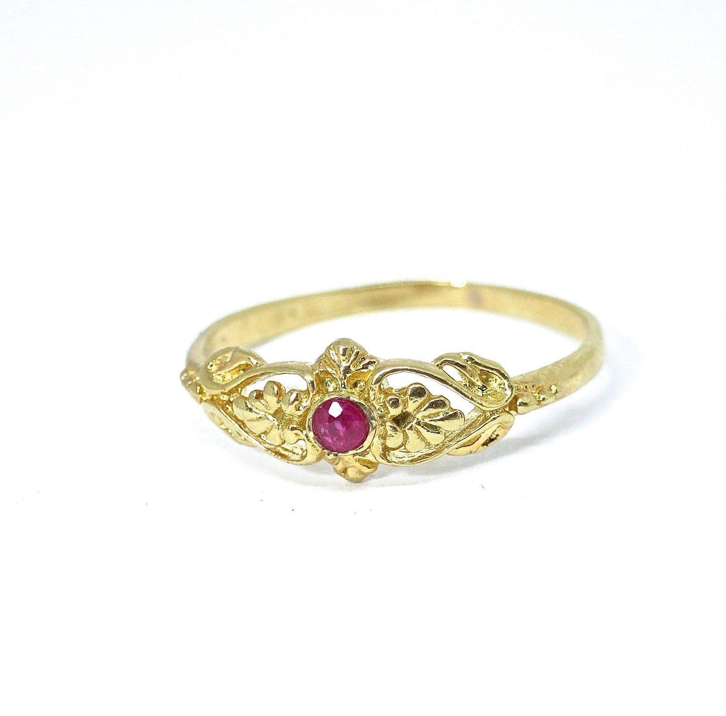 Ruby ring band, Solid 14k gold ring victorian style