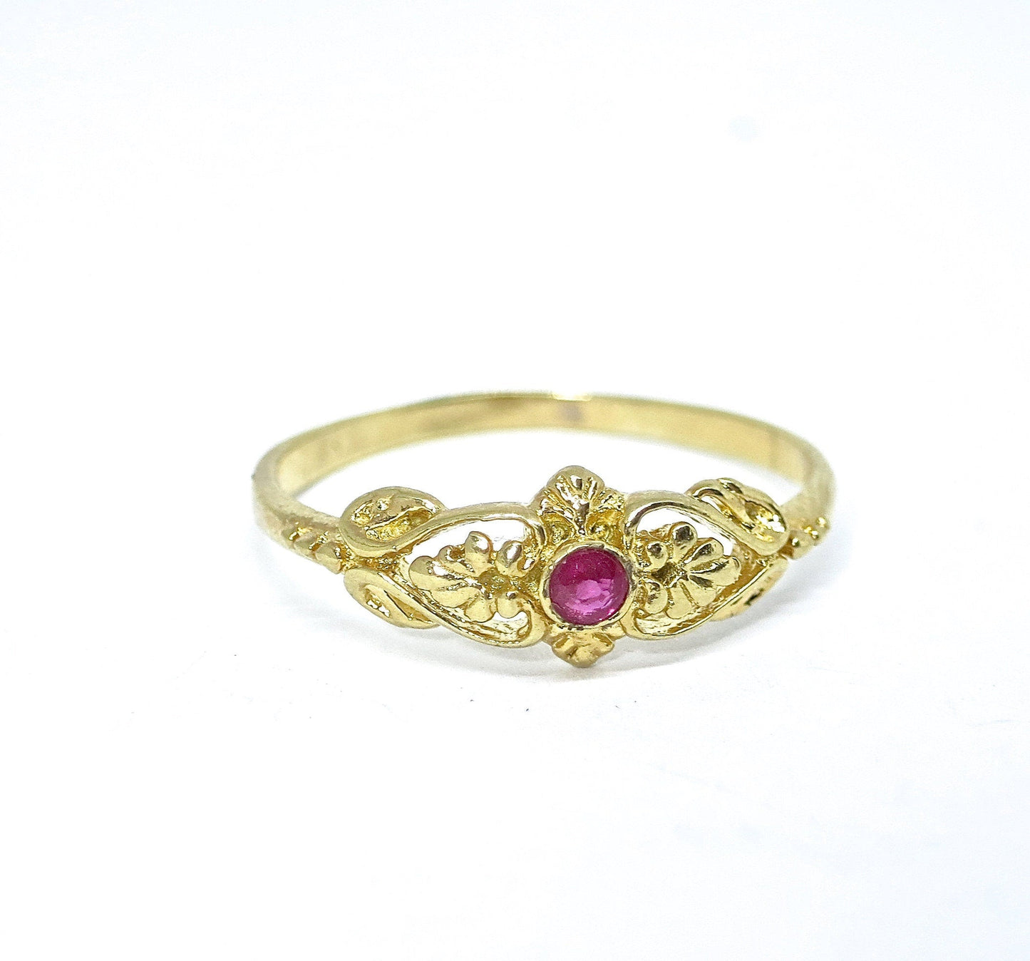 Ruby ring band, Solid 14k gold ring victorian style