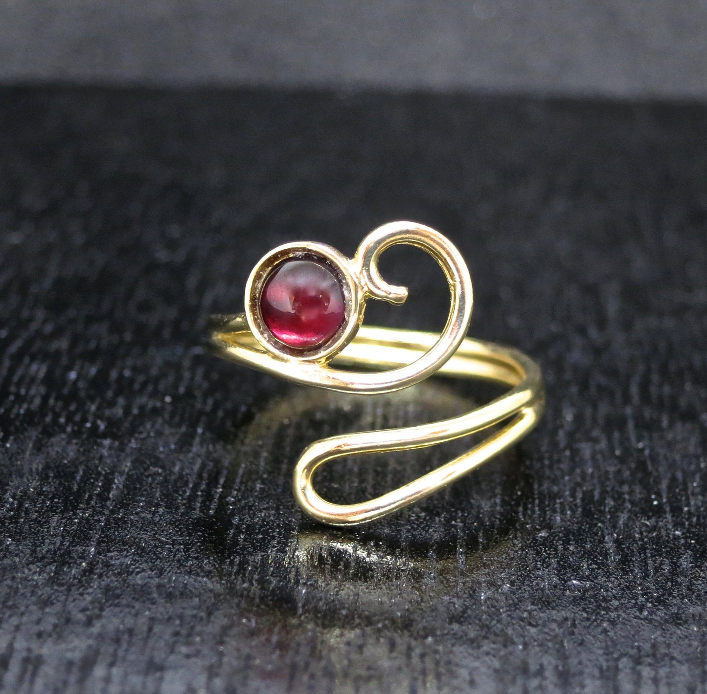 Boho Garnet Ring: Solid 14K Adjustable Gold, Unique Women's Ring