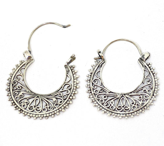 Filigree earrings, Sterling silver 925 hoop earrings