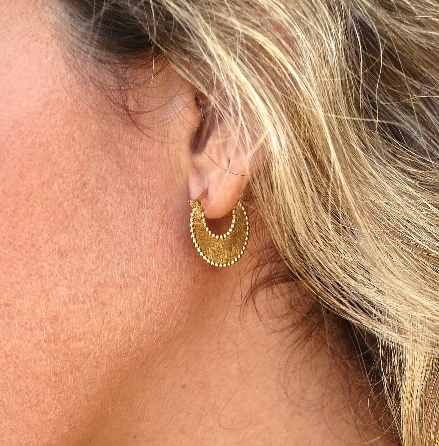 Solid 14k gold Crescent hoop earrings