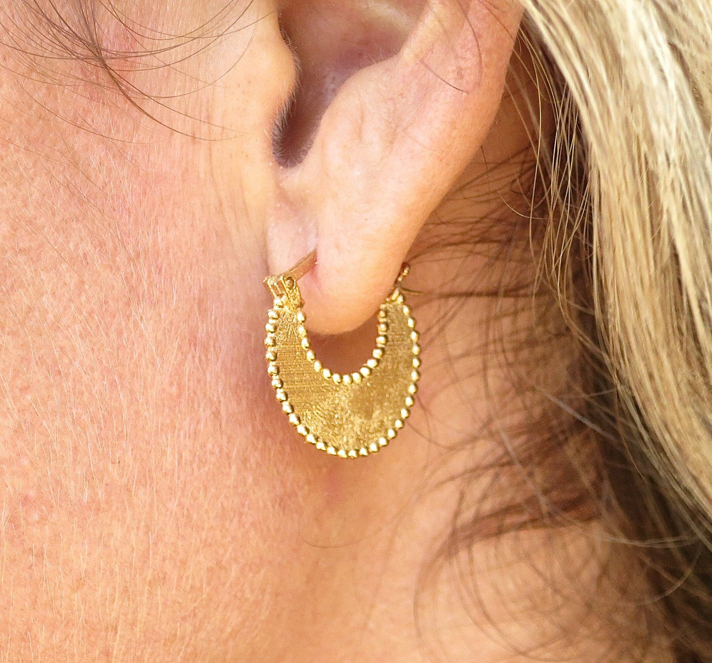 Solid 14k gold Crescent hoop earrings