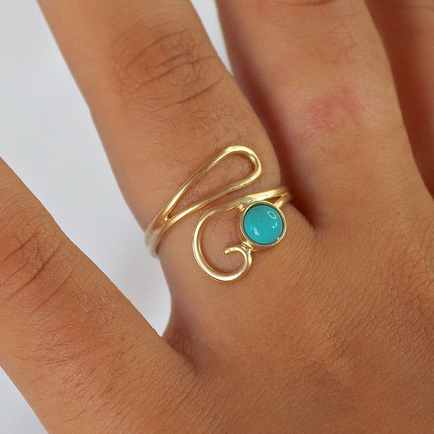 Gold Turquoise ring, 14K Turquoise ring, Solid 14K gold Ring, Adjustable Ring, Boho gold Ring, 14K Gold Rings for women Unique gold Ring