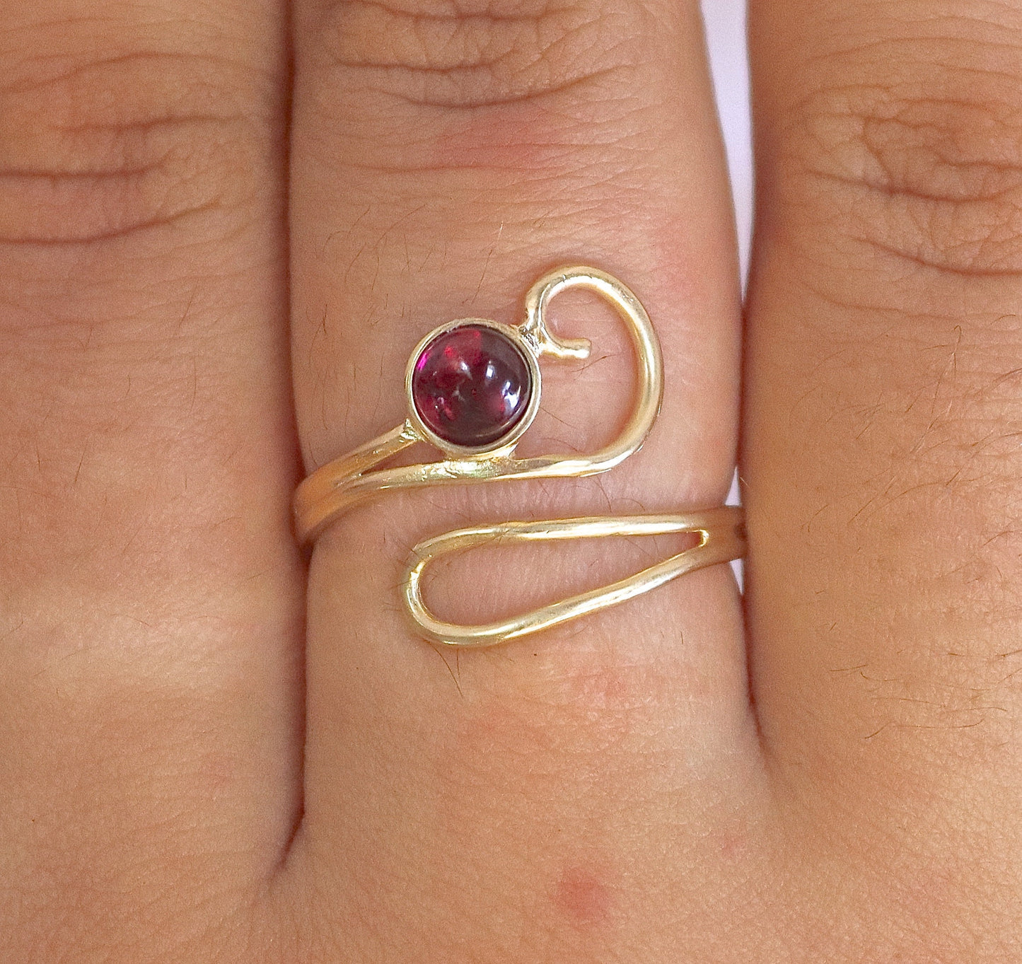 Boho Garnet Ring: Solid 14K Adjustable Gold, Unique Women's Ring