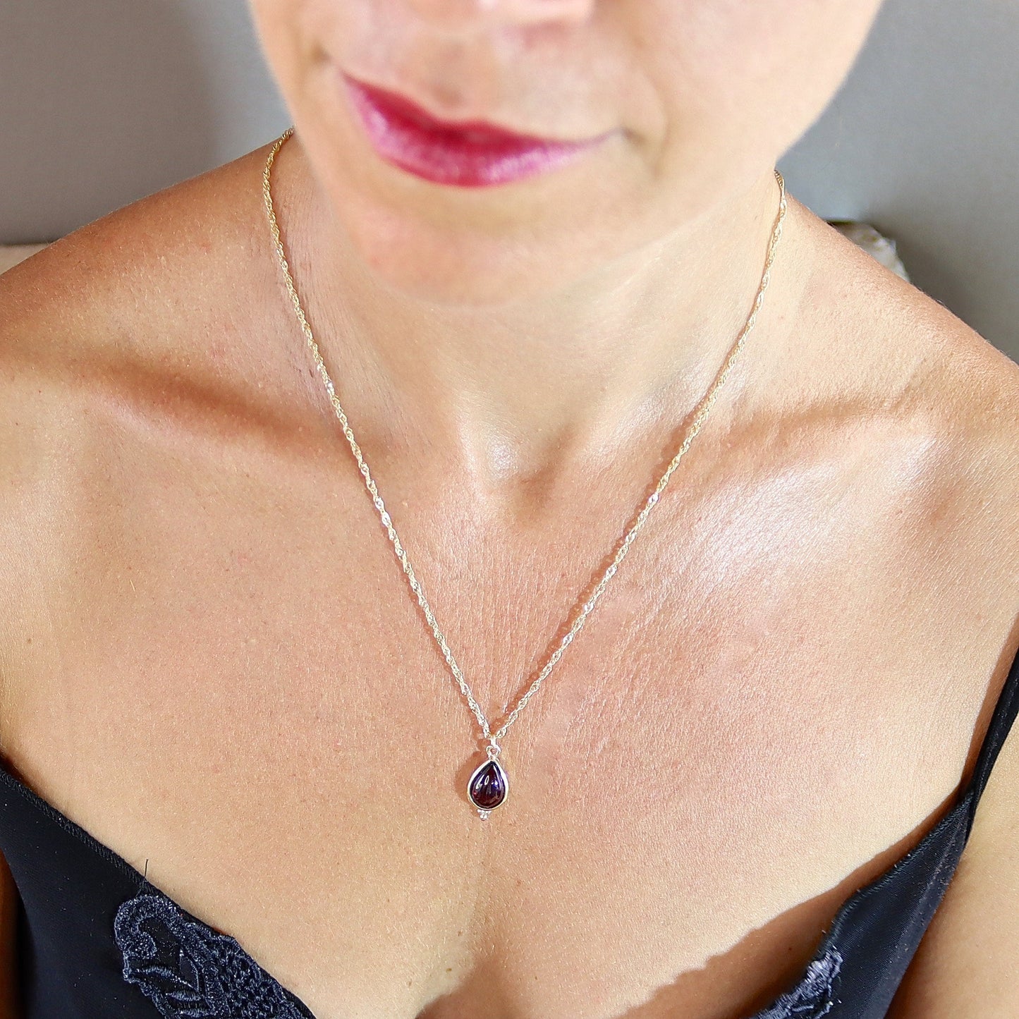 Garnet necklace, Garnet teardrop gold necklace pendant, Elegant gold Pendant, Birthstone necklace