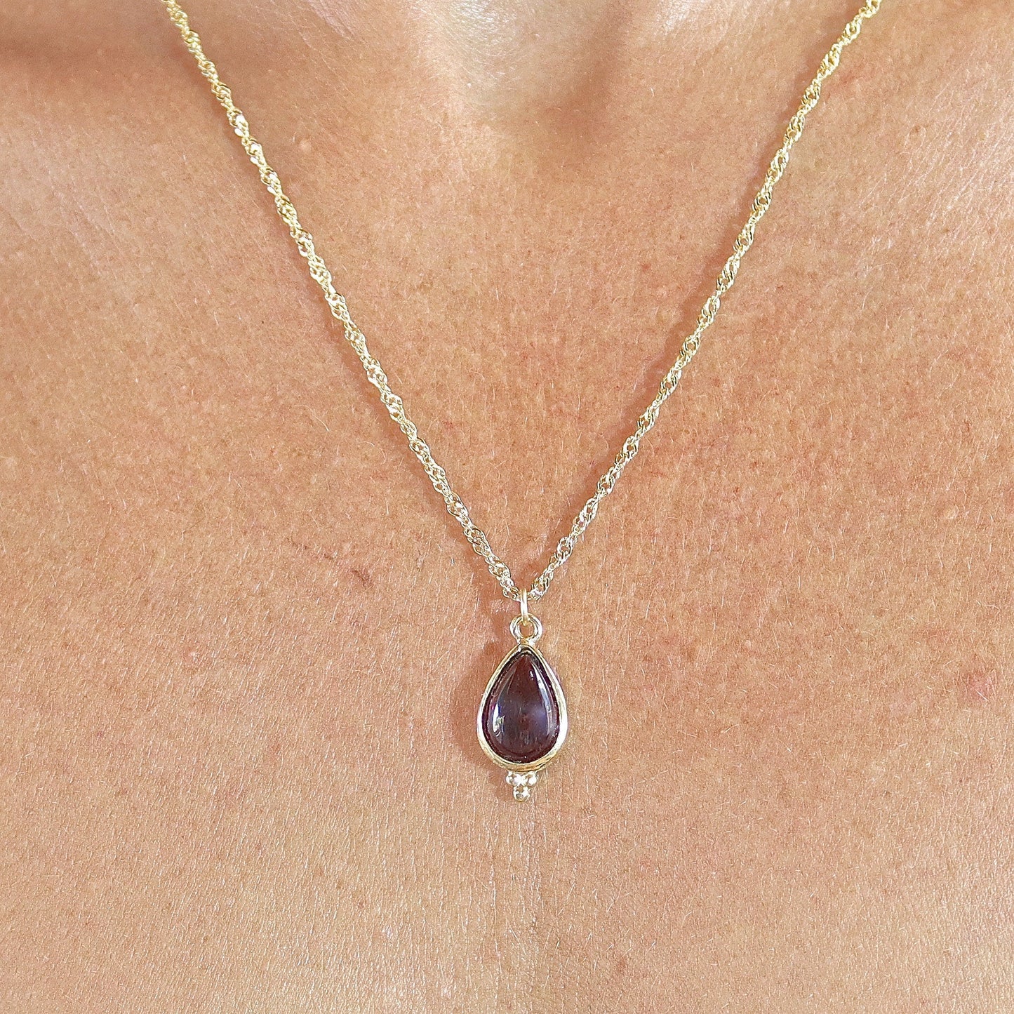 Garnet necklace, Garnet teardrop gold necklace pendant, Elegant gold Pendant, Birthstone necklace