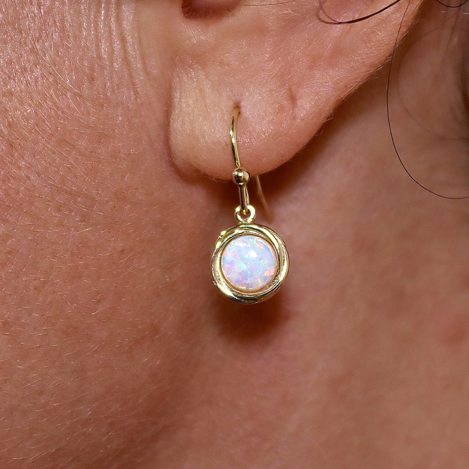 Solid 14k gold Opal Earrings, Real Gold dangle Earrings