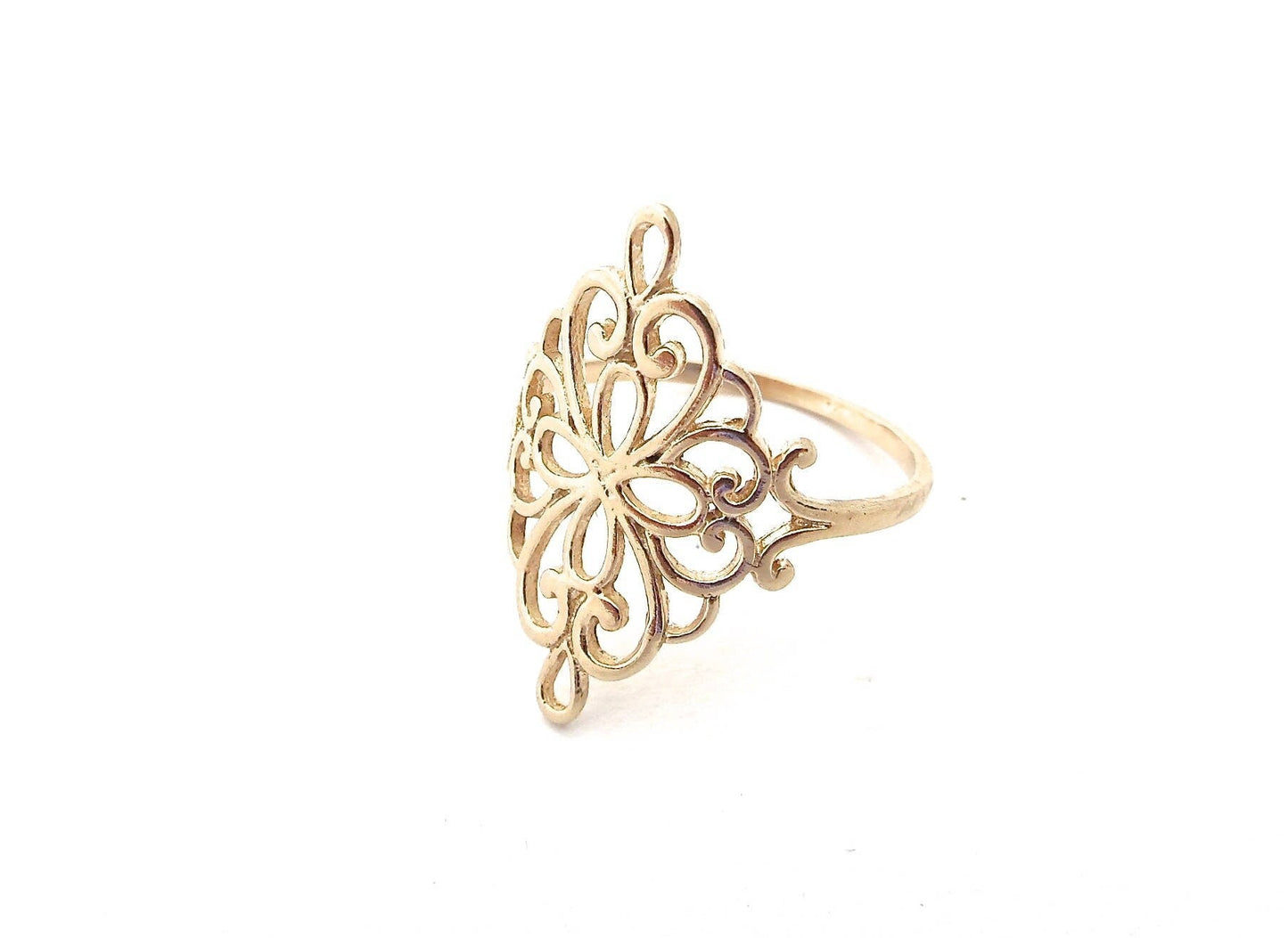 Victorian filigree 14K solid gold ring for women