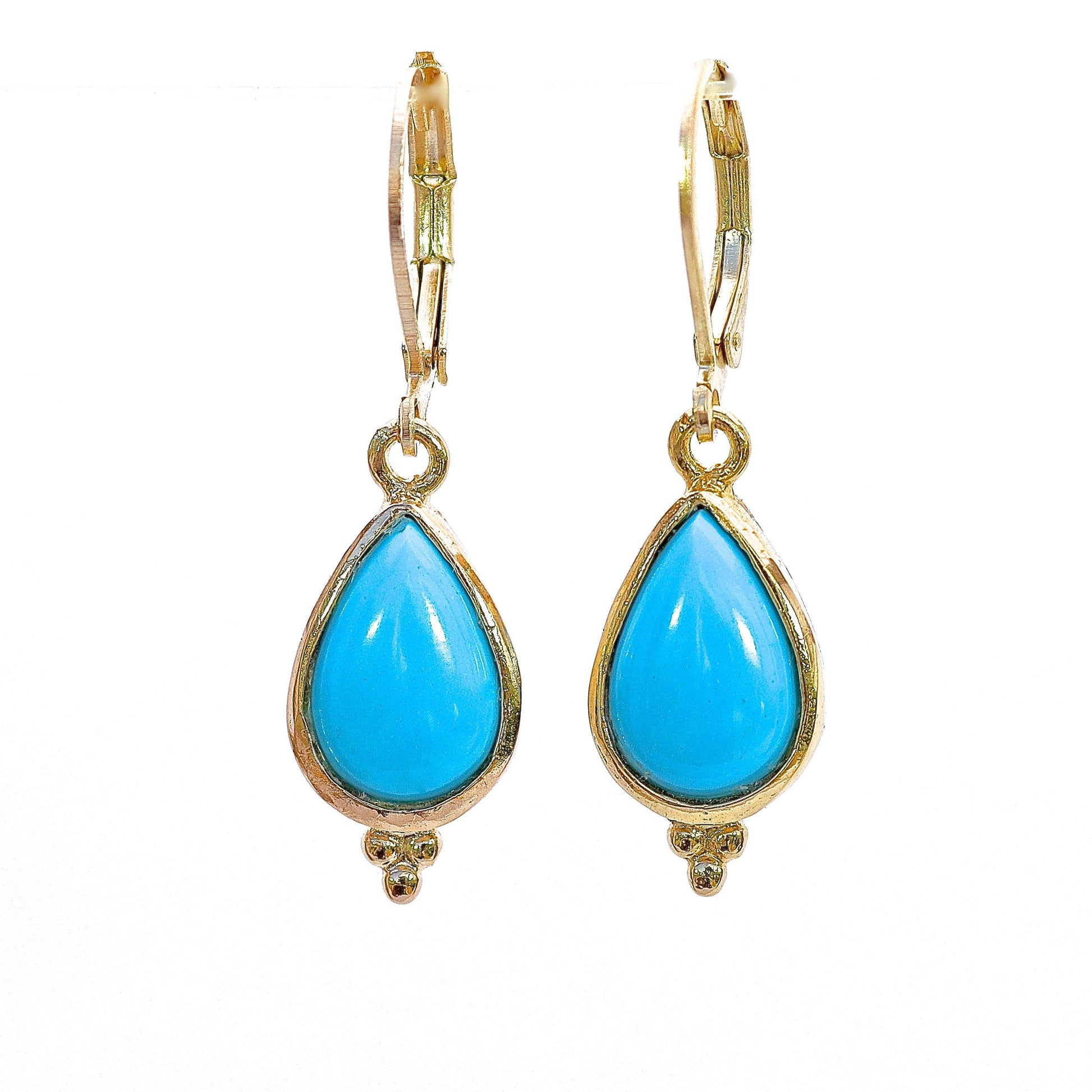 Turquoise Solid 14k gold teardrop dangle earrings