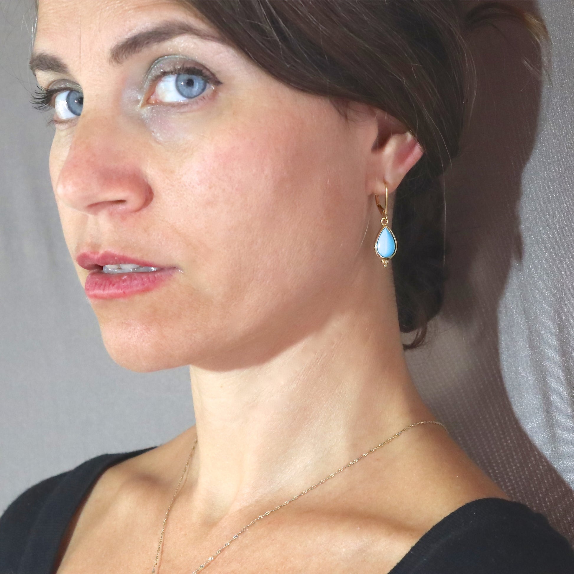 Turquoise Solid 14k gold teardrop dangle earrings