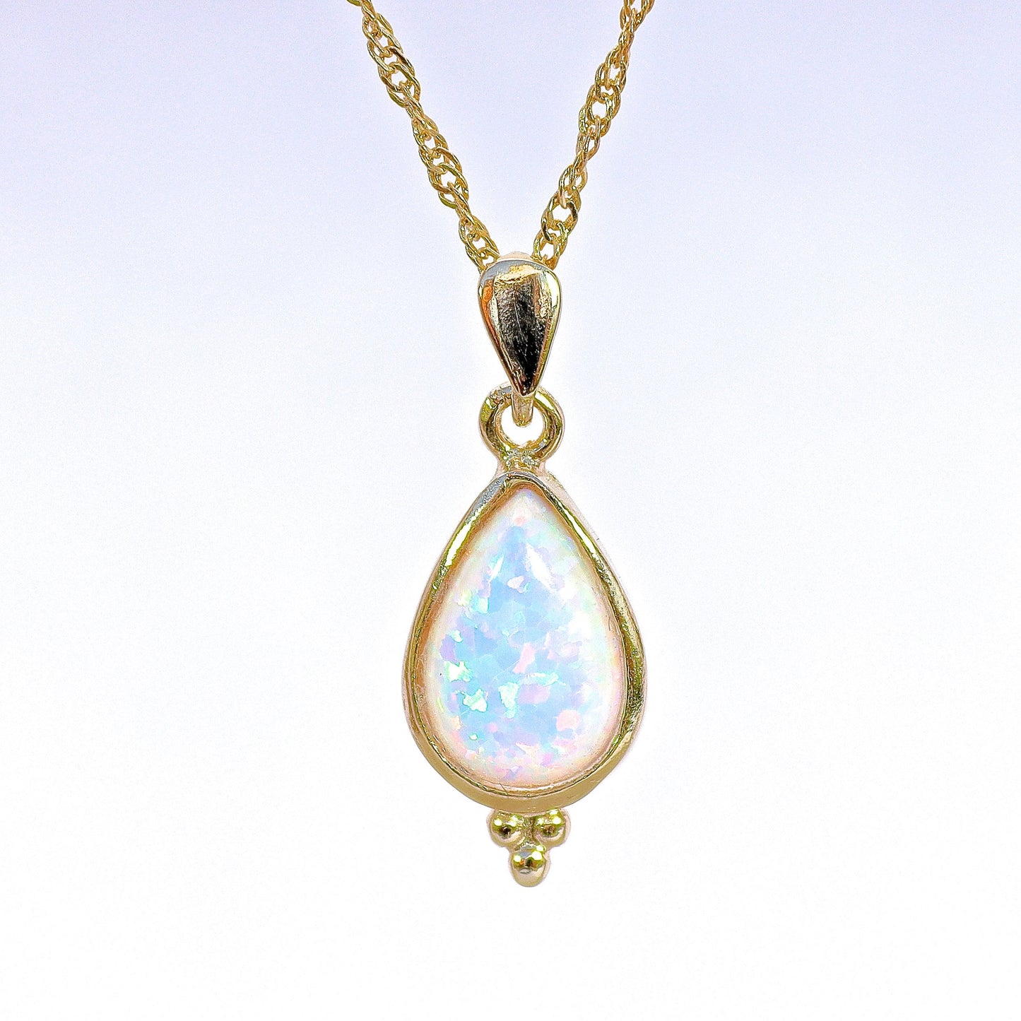 Opal solid 14k gold teardrop necklace pendant, White opal gold necklace