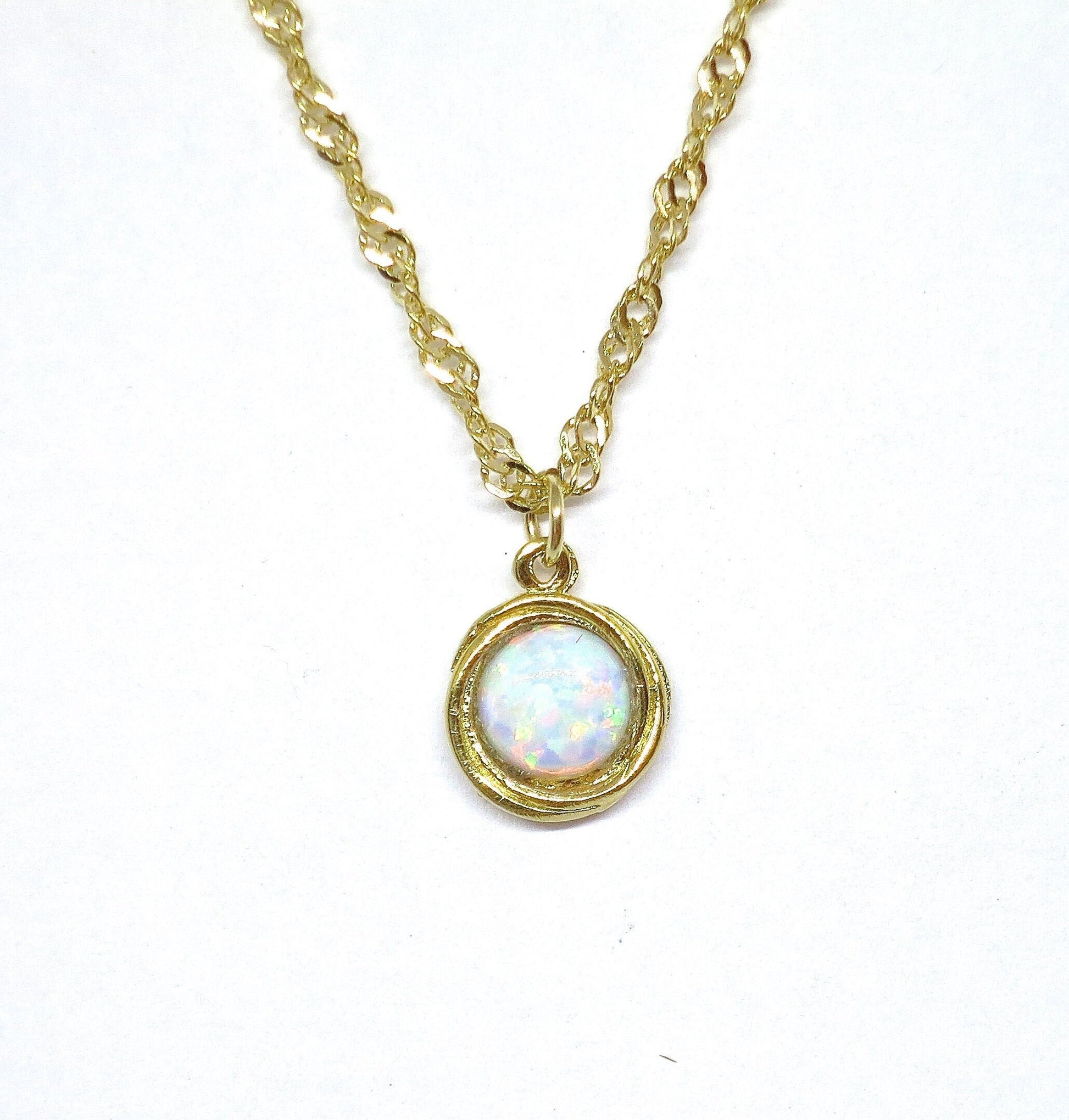 14k gold Opal Necklace pendant, White Opal Necklace