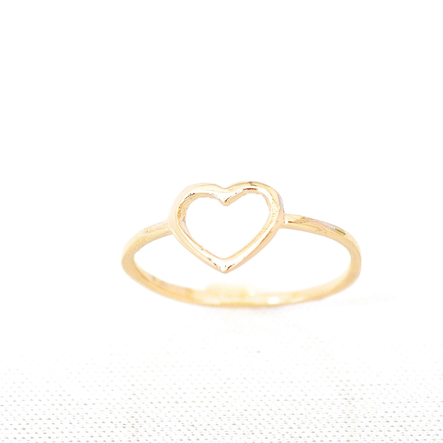 14K solid gold heart ring, open heart ring band