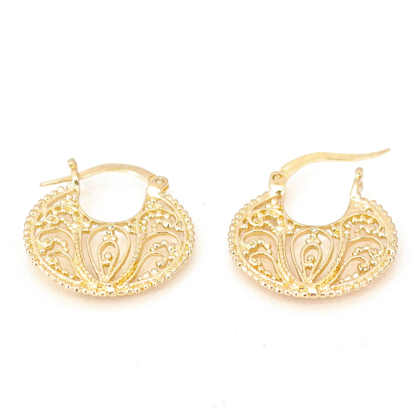 14k solid gold filigree hoop earrings