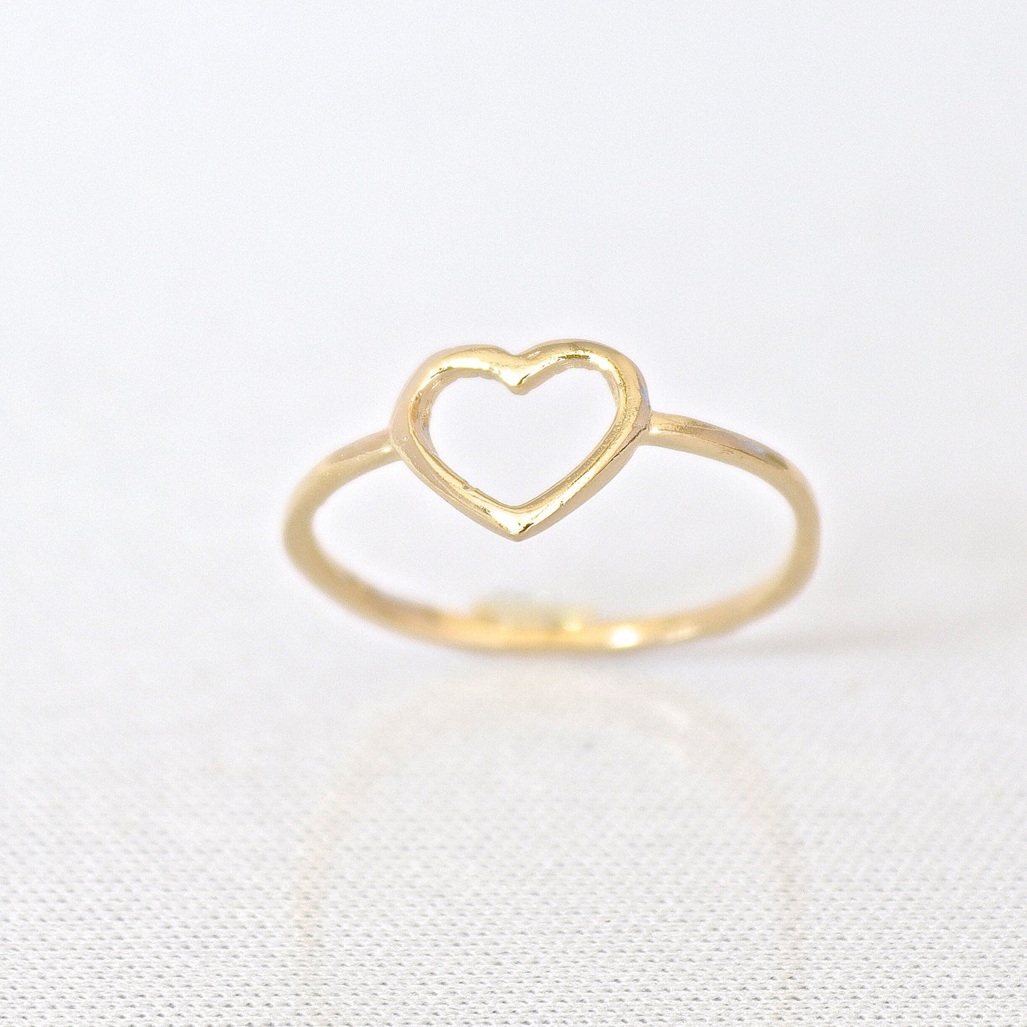 14K solid gold heart ring, open heart ring band