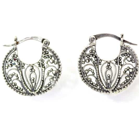 Filigree sterling silver 925 hoop earrings