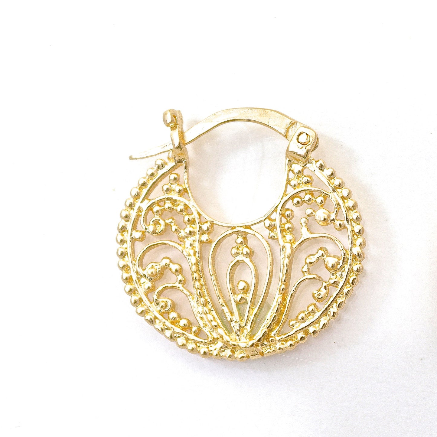 14k solid gold filigree hoop earrings