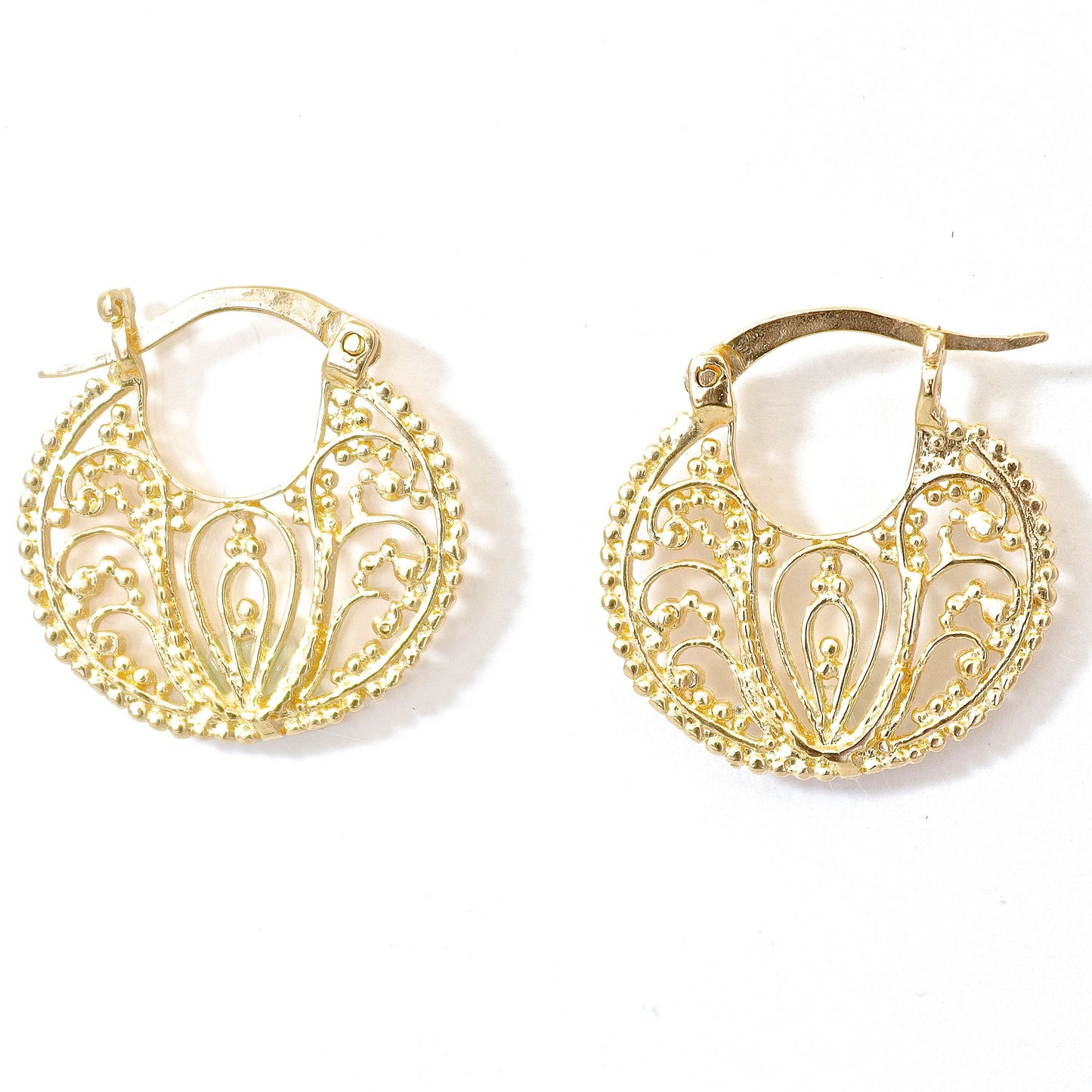 14k solid gold filigree hoop earrings