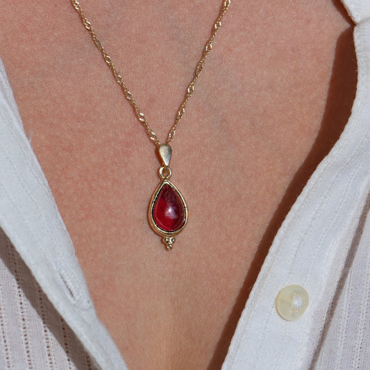 Garnet necklace, Garnet teardrop gold necklace pendant, Elegant gold Pendant, Birthstone necklace