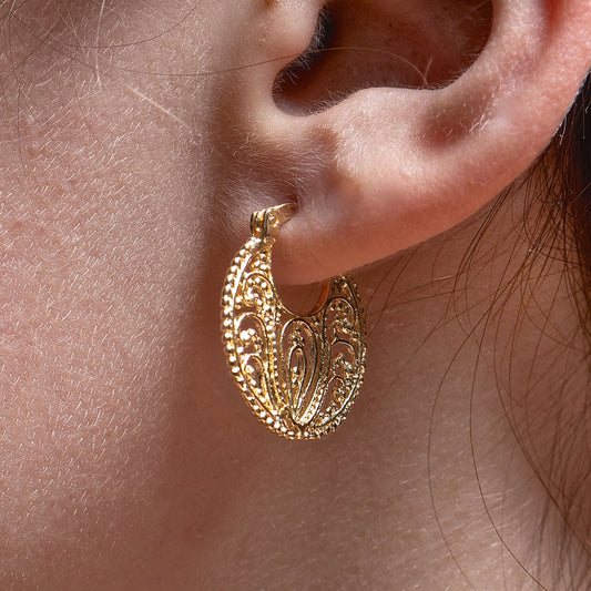 Gold filigree hoop earrings