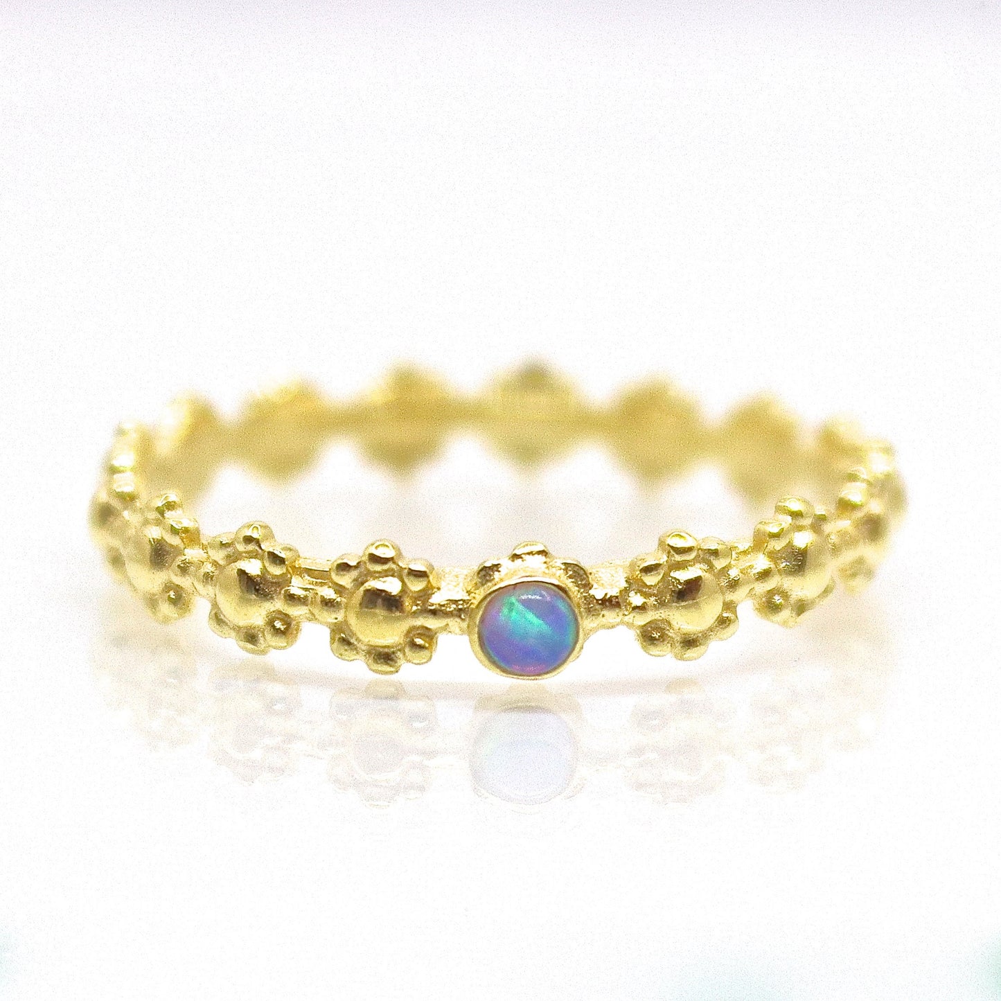 Opal solid 14k gold ring flower band