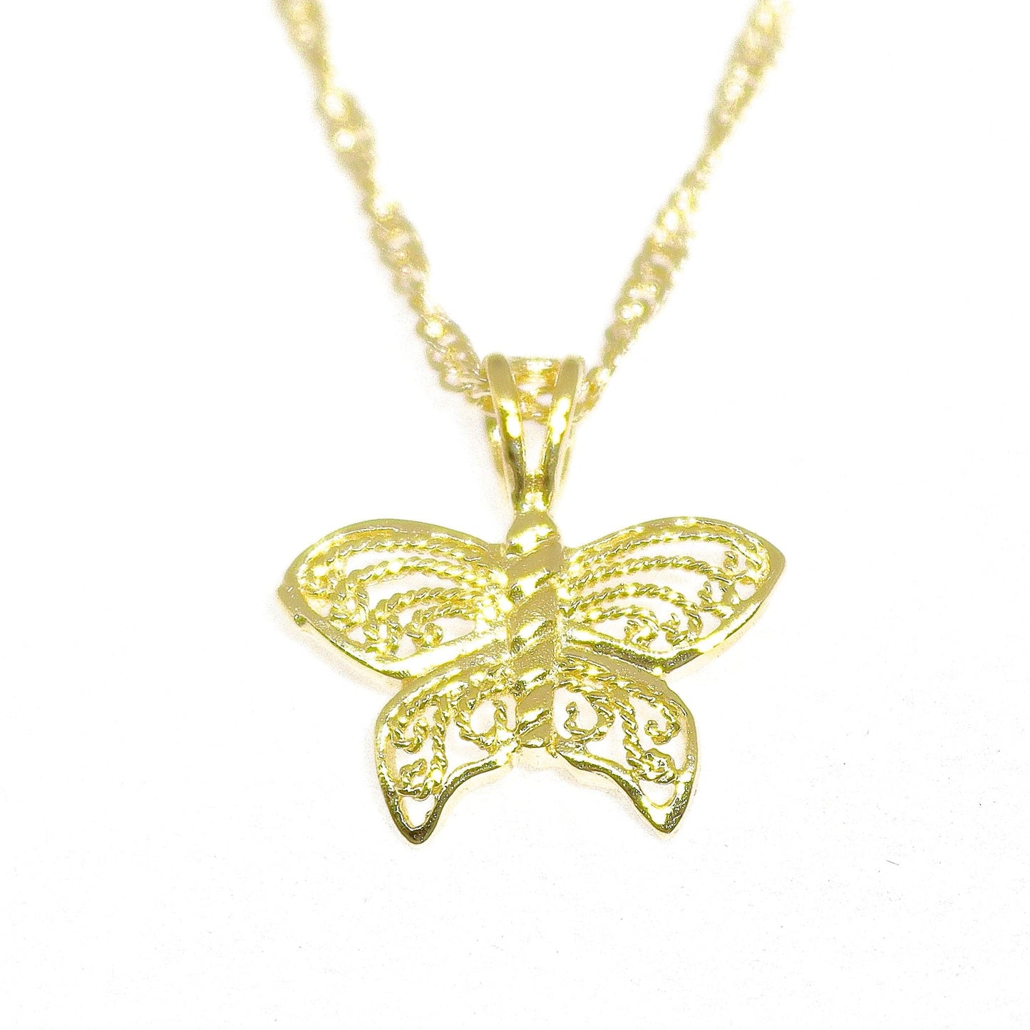 Filigree butterfly necklace, Solid 14k gold butterfly pendant necklace