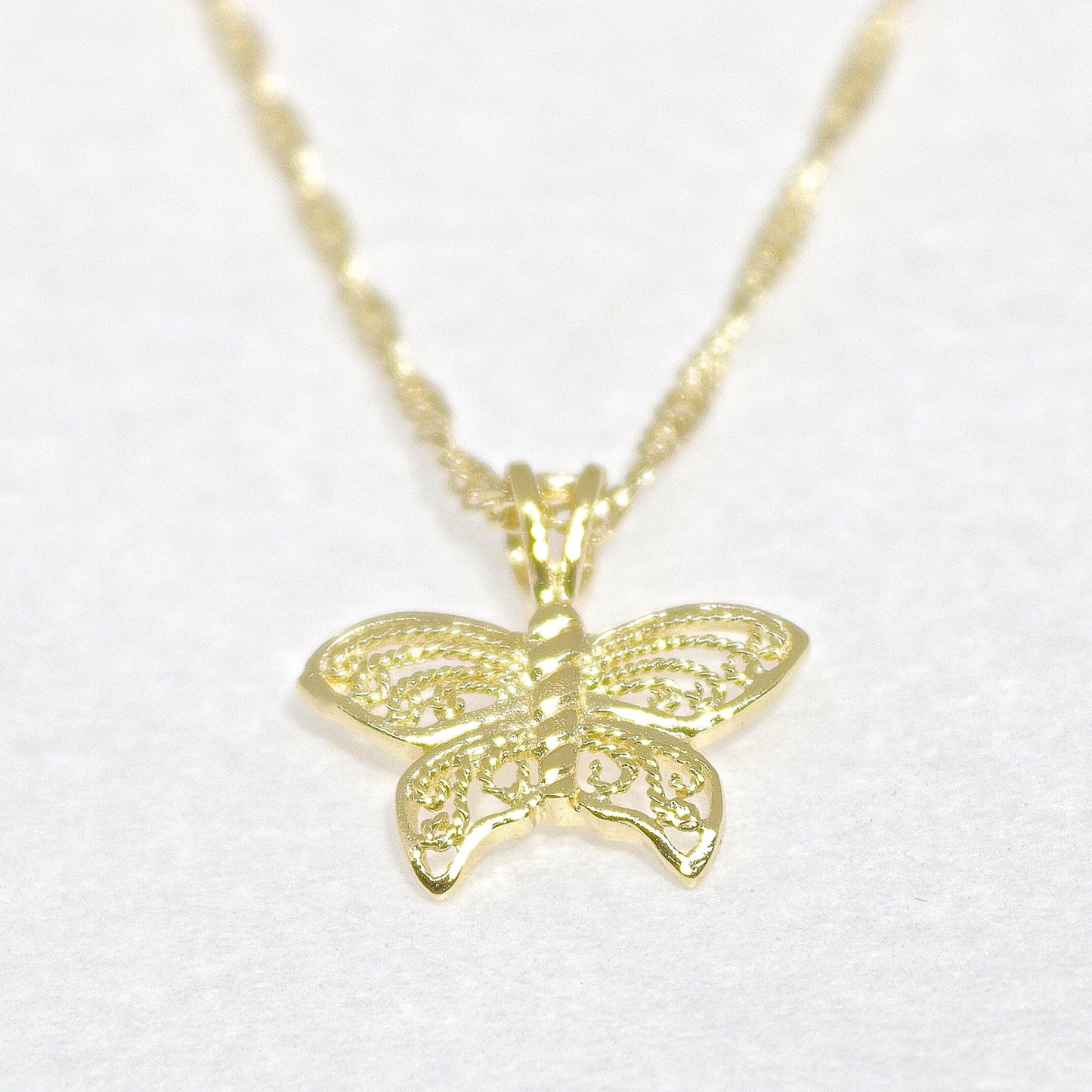 Filigree butterfly necklace, Solid 14k gold butterfly pendant necklace