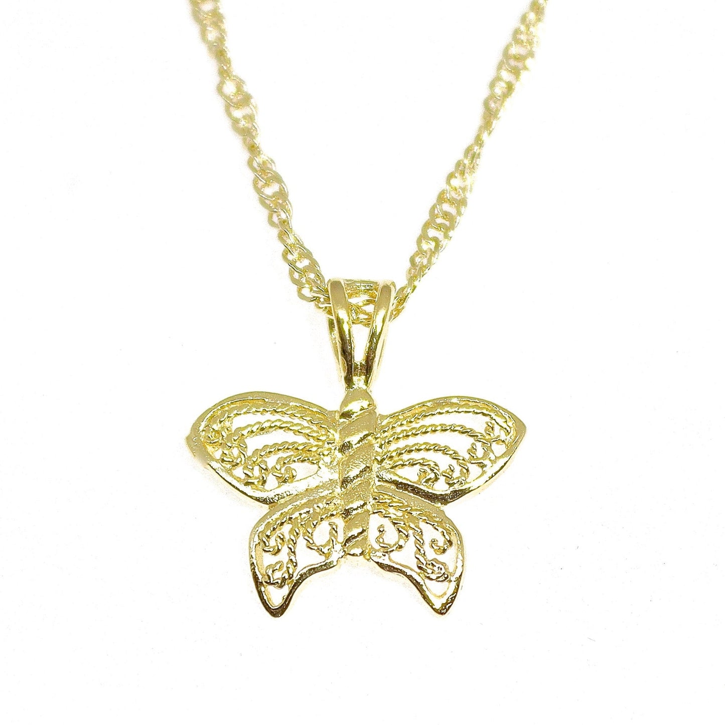 Filigree butterfly necklace, Solid 14k gold butterfly pendant necklace