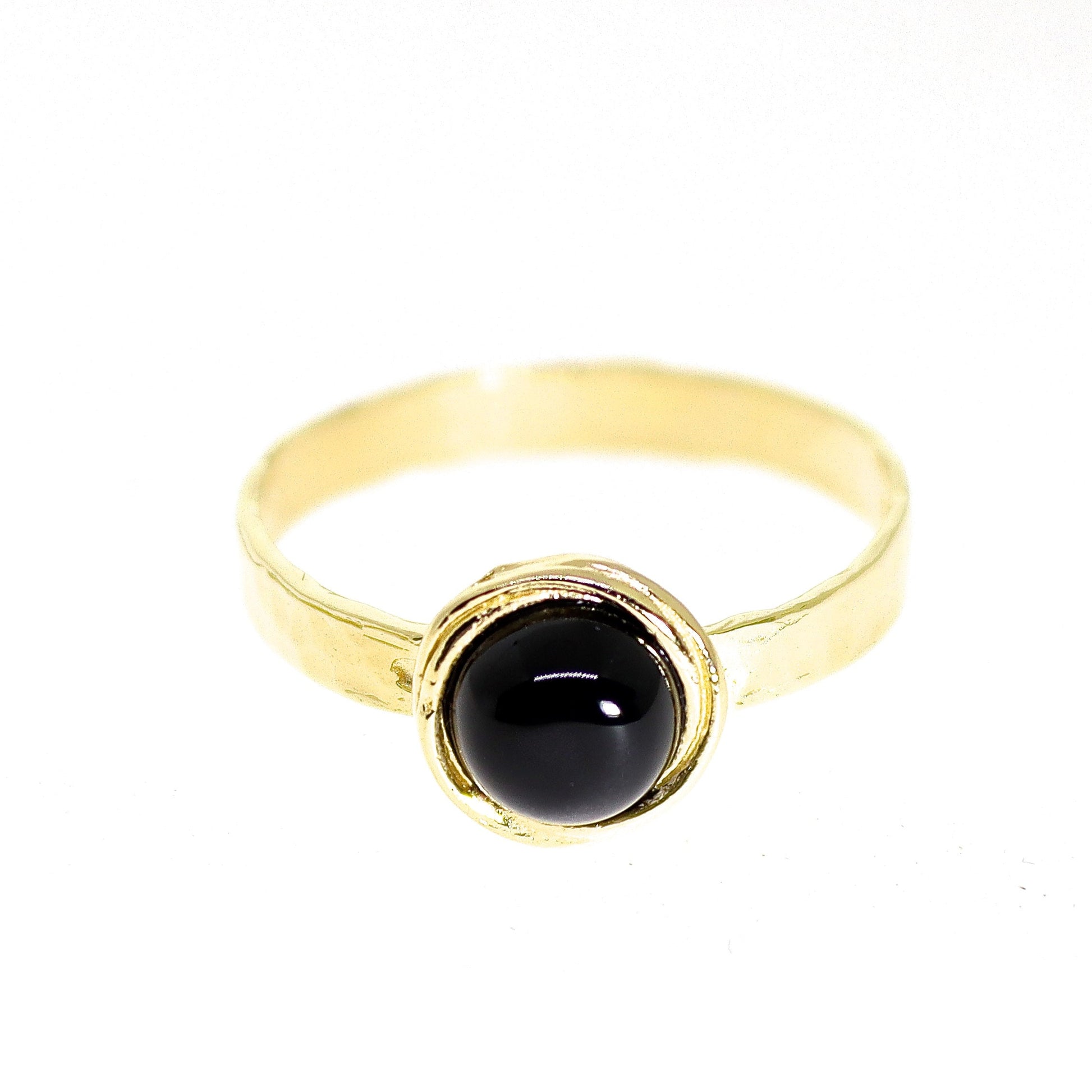 Black Onyx ring, Solid 14k gold ring band