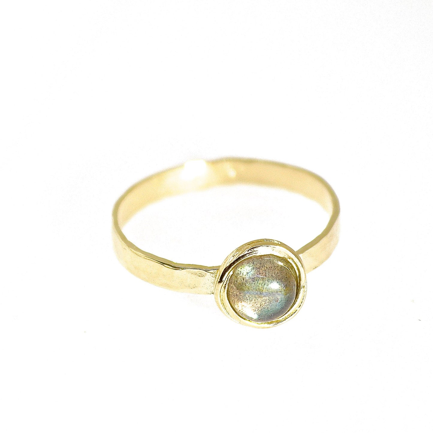 Labradorite 14k solid gold hammered ring band