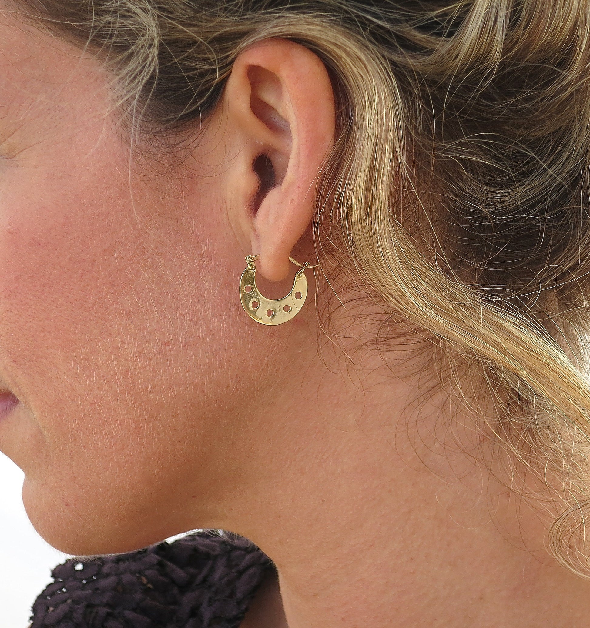 Solid 14k gold hoop earrings, Horseshoe jewelry