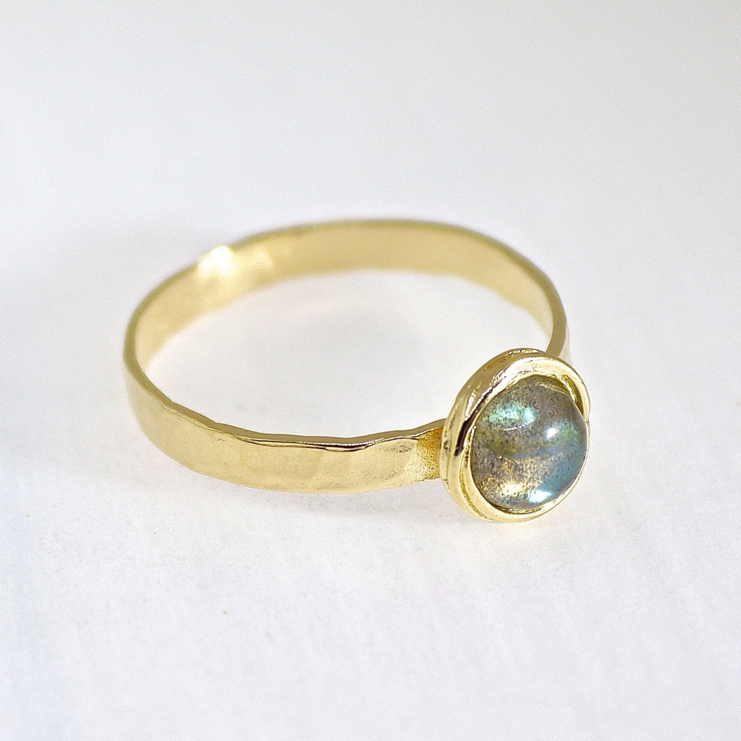 Labradorite 14k solid gold hammered ring band